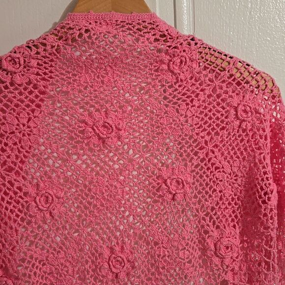Crochet Pink Lightweight Cotton  Rose Design Shawl Wrap - Picture 13 of 14